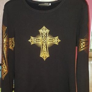 Gothic Gold Cross Sweat Shirt Top size XLarge
